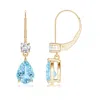 Angara Pear Aquamarine Leverback Drop Earrings With Diamond In Yellow Gold/swiss Blue