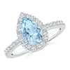 Angara Pear Aquamarine Ring With Diamond Halo In White Gold/light Swiss Blue