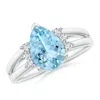 Angara Pear Aquamarine Ring With Triple Diamond Accents In White Gold/swiss Blue
