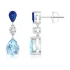 Angara Pear Blue Sapphire And Aquamarine Drop Earrings In White Gold/light Swiss Blue