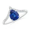Angara Pear Blue Sapphire And Diamond Chevron Engagement Ring In White Gold/medium To Rich Blue