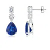 Angara Pear Blue Sapphire Dangle Earrings With Diamond Accents In White Gold/medium To Rich Blue
