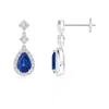 Angara Pear Blue Sapphire Drop Earrings With Diamond Halo In White Gold/medium To Rich Blue