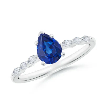 Angara Pear Blue Sapphire Engagement Ring With Marquise Diamonds In Metallic
