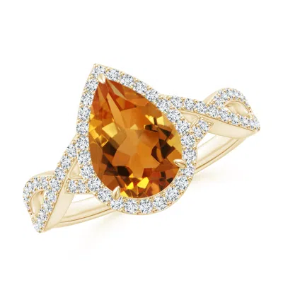 Angara Pear Citrine Twisted Split Shank Cocktail Ring In Gold