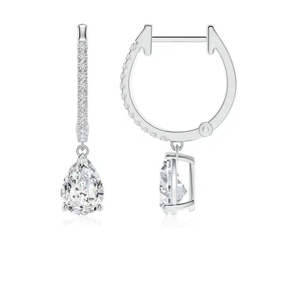 Angara Pear Diamond Hoop Drop Earrings With Accents In Metallic