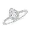 Angara Pear Diamond Ring With Halo In White Gold/h