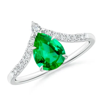 Angara Pear Emerald And Diamond Chevron Engagement Ring In Green