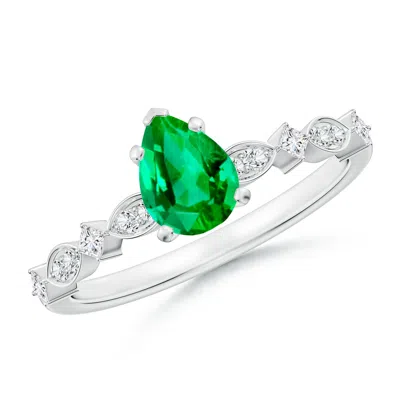 Angara Pear Emerald Engagement Ring With Marquise Motifs In Green