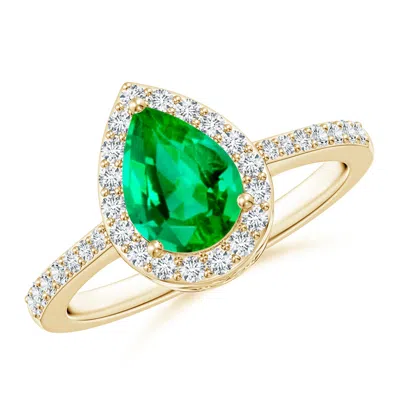 Angara Pear Emerald Ring With Diamond Halo In Gold