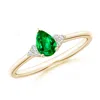 Angara Pear Emerald Solitaire Ring With Trio Diamond Accents In Yellow Gold/rich Green