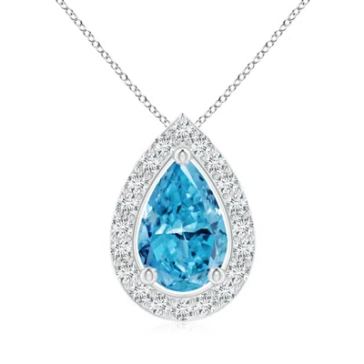 Angara Pear Fancy Intense Blue Diamond Solitaire Floating Halo Pendant