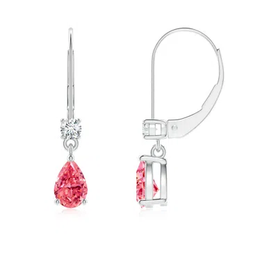 Angara Pear Fancy Intense Pink Diamond Leverback Drop Earrings In Metallic