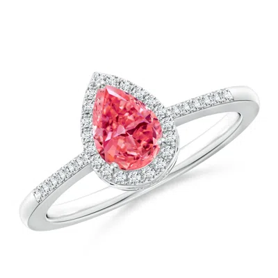 Angara Pear Fancy Intense Pink Diamond Ring With Halo In Metallic
