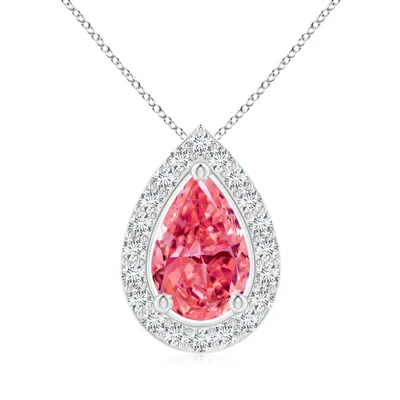 Angara Pear Fancy Intense Pink Diamond Solitaire Floating Halo Pendant