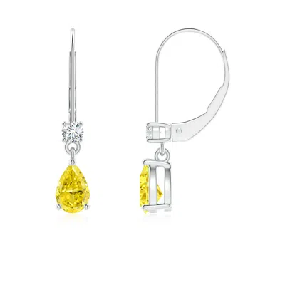 Angara Pear Fancy Intense Yellow Diamond Leverback Drop Earrings In Metallic