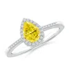 Angara Pear Fancy Intense Yellow Diamond Ring With Halo In White Gold/fancy Intense