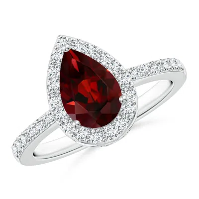 Angara Pear Garnet Ring With Diamond Halo In Metallic