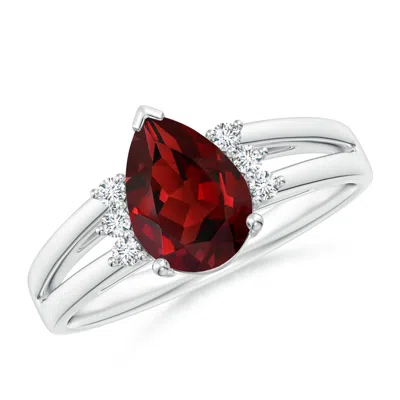Angara Pear Garnet Ring With Triple Diamond Accents In Metallic