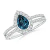 Angara Pear Lab-grown Alexandrite And Diamond Halo Split Shank Ring In White Gold/bluish Green Changing To Brownish Or Pinkish Purple
