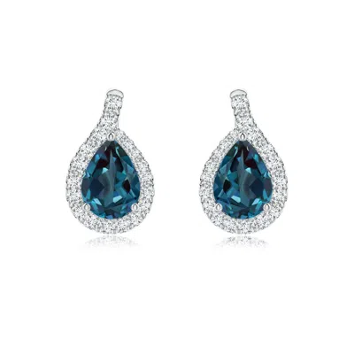 Angara Pear Lab-grown Alexandrite Earrings With Diamond Swirl Frame In Blue