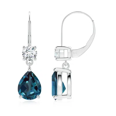 Angara Pear Lab-grown Alexandrite Leverback Drop Earrings With Diamond In Metallic