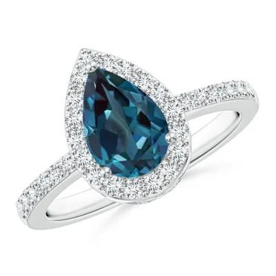 Angara Pear Lab-grown Alexandrite Ring With Diamond Halo In Metallic