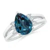 Angara Pear Lab-grown Alexandrite Ring With Triple Diamond Accents In White Gold/bluish Green Changing To Brownish Or Pinkish Purple