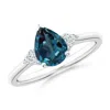 Angara Pear Lab-grown Alexandrite Solitaire Ring With Trio Diamonds In White Gold/bluish Green Changing To Brownish Or Pinkish Purple