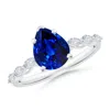 Angara Pear Lab-grown Blue Sapphire Engagement Ring With Marquise Diamonds In White Gold/deep Rich Blue