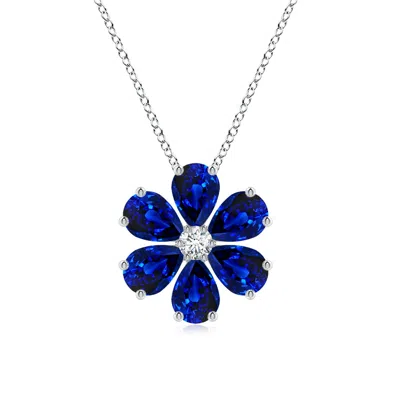 Angara Pear Lab-grown Blue Sapphire Flower Cluster Pendant With Diamond