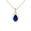 Angara Pear Lab-grown Blue Sapphire Infinity Twist Pendant With Diamonds In Yellow Gold/deep Rich Blue