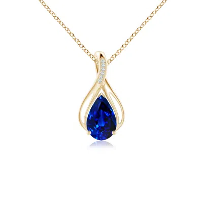 Angara Pear Lab-grown Blue Sapphire Infinity Twist Pendant With Diamonds In Gold
