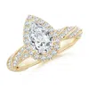 Angara Pear Lab-grown Diamond Halo Twisted Rope Shank Engagement Ring In Yellow Gold/f-g