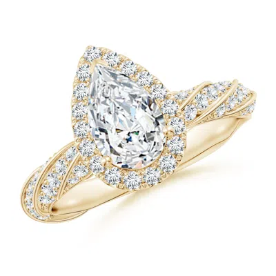 Angara Pear Lab-grown Diamond Halo Twisted Rope Shank Engagement Ring In Gold