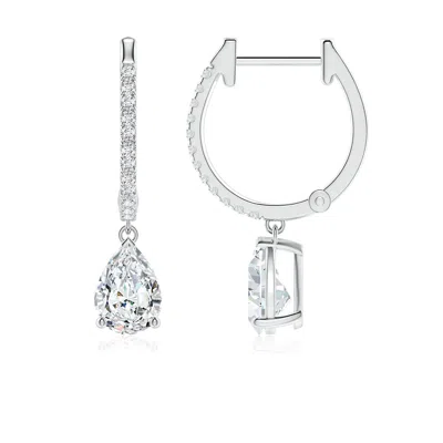 Angara Pear Lab-grown Diamond Hoop Drop Earrings With Accents In Metallic