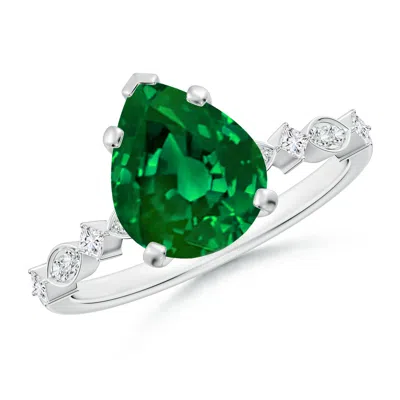 Angara Pear Lab-grown Emerald Engagement Ring With Marquise Motifs In Metallic