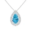 Angara Pear Lab-grown Fancy Intense Blue Diamond Solitaire Floating Halo Pendant In White Gold/fancy Intense