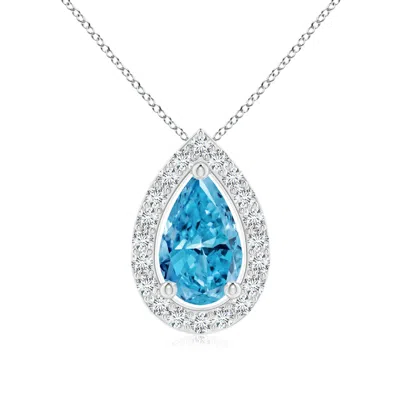 Angara Pear Lab-grown Fancy Intense Blue Diamond Solitaire Floating Halo Pendant In Metallic