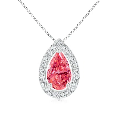 Angara Pear Lab-grown Fancy Intense Pink Diamond Solitaire Floating Halo Pendant In Metallic