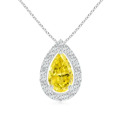 Angara Pear Lab-grown Fancy Intense Yellow Diamond Solitaire Floating Halo Pendant In Metallic