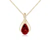 Angara Pear Lab-grown Ruby Infinity Twist Pendant With Diamonds In Yellow Gold/deep Rich Red