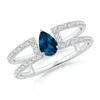 Angara Pear London Blue Topaz Parallel Split Shank Ring With Accents In White Gold/greenish Blue