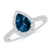 Angara Pear London Blue Topaz Ring With Diamond Halo In White Gold/deep Greenish Blue