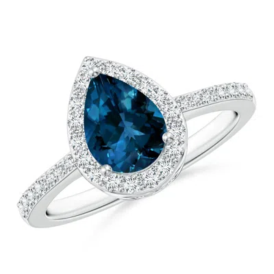Angara Pear London Blue Topaz Ring With Diamond Halo In Metallic