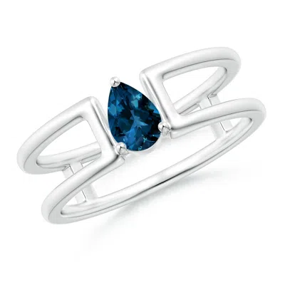 Angara Pear London Blue Topaz Solitaire Parallel Split Shank Ring In Metallic