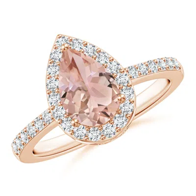 Angara Pear Morganite Ring With Diamond Halo In Gold