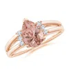 Angara Pear Morganite Ring With Triple Diamond Accents In Rose Gold/peachy Pink