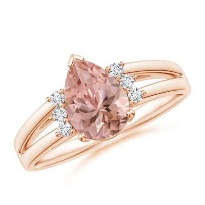 Angara Pear Morganite Ring With Triple Diamond Accents In Pink