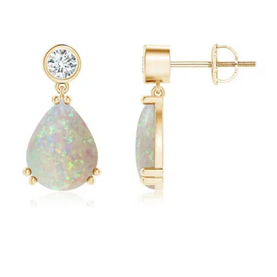 Angara Pear Opal Drop Earrings With Bezel Diamond In Gold
